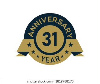 Gold 31 years anniversary badge with banner image, Anniversary logo with golden isolated on white background