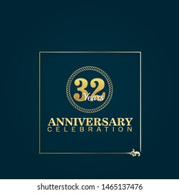 gold 32 years anniversary concept. emblem, label, badge,sticker, logo. Designed for celebration or anniversary