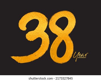 Plantilla vectorial de la celebración de los 38 años de oro, diseño del logotipo de 38 años, 38 cumpleaños, números de la carta de oro pincel dibujo dibujo dibujo dibujo dibujo a mano, número logo ilustración vector