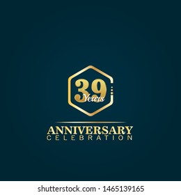 gold 39 years anniversary concept. emblem, label, badge,sticker, logo. Designed for celebration or anniversary