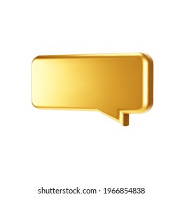 La charla sobre la burbuja del oro en 3d aislada en el fondo blanco. Burbuja de habla metálica brillante, diálogo, forma de mensajero. Icono de vector de representación 3D brillante para medios sociales o sitio web