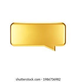 Gold 3d bubble talk isolated on white background. Glossy golden metallic speech bubble, dialogue, messenger shape. 3D render vector shiny icon for social media or website