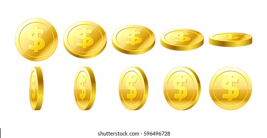 Gold 3D coins set vector illustration 