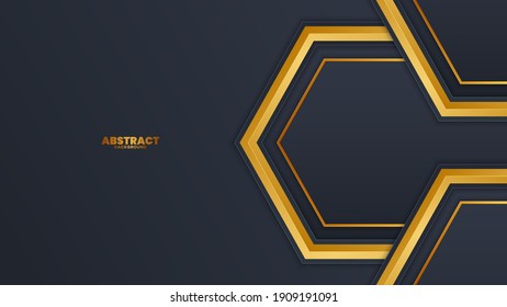 Gold 3d glowing elements on black elegant background