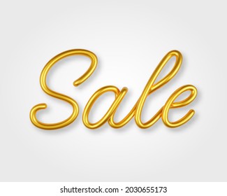 Gold 3d inscription sale on a light background with a shadow.