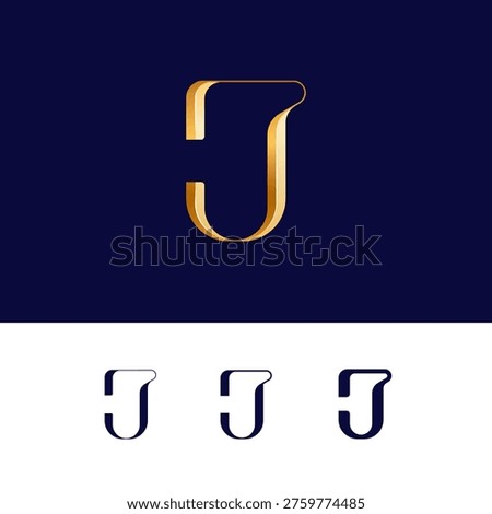 Gold 3D letter J for logo, including set of four different golden letters perfect for your logotypes, vector illustration 10EPS