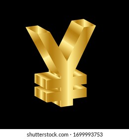 gold 3D luxury yen currency symbol vector
