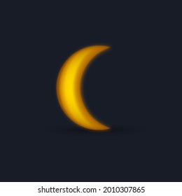 Luna de oro 3d con fondo nocturno. Creciente dorada. Vector. Adecuado para el diseño de pancartas, icono, etc.