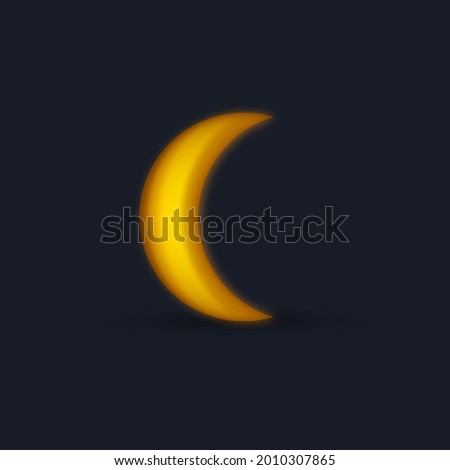 Gold 3d moon with night background. Golden crescent. Vector. Suitable for banner design, icon, etc.