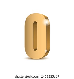 Gold 3d number 0 with a shadow on a white background. Digit zero High quality Vector illustration