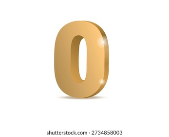 Oro 3d número 0 con una sombra sobre un fondo blanco. Dígito cero Ilustración vectorial de alta calidad