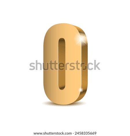Gold 3d number 0 with a shadow on a white background. Digit zero High quality Vector illustration
