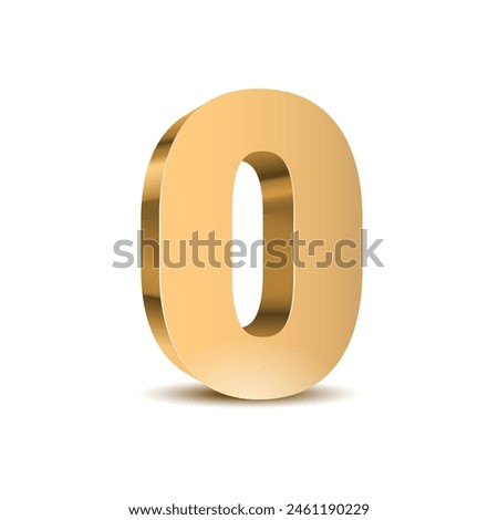 Gold 3d number 0 with a shadow on a white background. Digit zero High quality Vector illustration