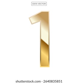 Gold 3d numbers 1 with endings made of golden isolated on transparent background. Vector elements template