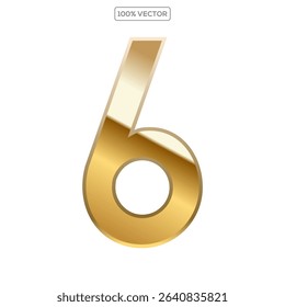 Gold 3d numbers 6 with endings made of golden isolated on transparent background. Vector elements template