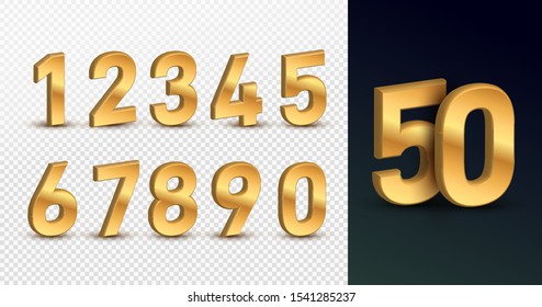 Gold 3d numbers. Design for birthdays and holidays, web, poster, card. Symbol vector illustration. Isolated on a transparent background.