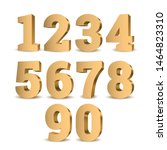 Gold 3d numbers. Symbol set. Vector illustration