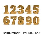 Gold 3d numbers. Symbol set. Vector illustration