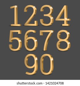 Gold 3d numbers. Symbol set. Vector illustration