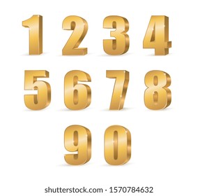 Gold 3d numbers. Symbol set. Vector illustration