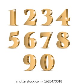 Gold 3d numbers. Symbol set. Vector illustration