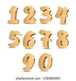 Gold 3d numbers. Symbol set. Vector illustration