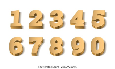 Gold 3d numbers. Symbol set. Vector illustration