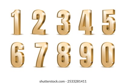 Gold 3d numbers. Symbol set. Vector illustration