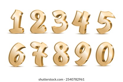 Gold 3d numbers. Symbol set. Vector illustration