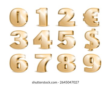 Gold 3d numbers. Symbol set. Vector illustration