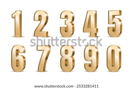 Gold 3d numbers. Symbol set. Vector illustration