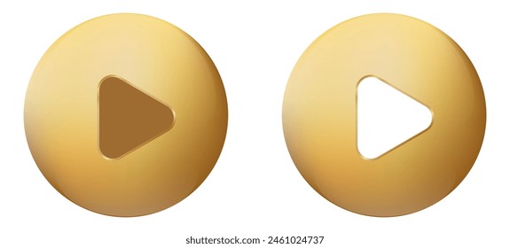 Oro 3D jugar Botón redondo. Botón de juego circular dorado.