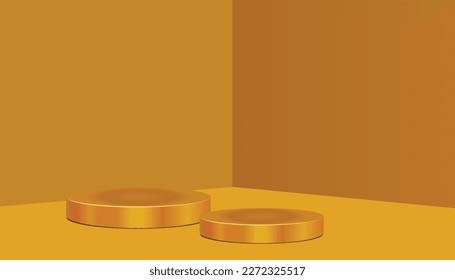 Presentación Gold 3d podio conjunto de 2 estudios de fondo de escenario vacío plataforma de productos peatonales de escena dorada o escaparate de lujo