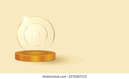 Gold 3d podium presentation studio background, golden scene pedestal product platform or luxury showcase