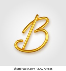 Gold 3d realistic capital letter B on a light background.