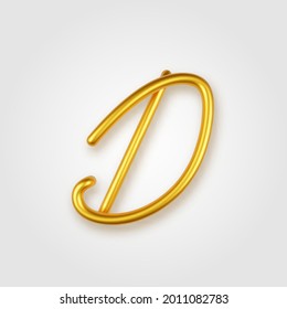 Gold 3d realistic capital letter D on a light background.