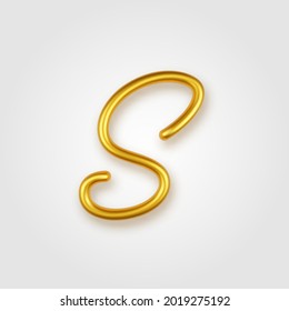 Gold 3d realistic capital letter S on a light background.