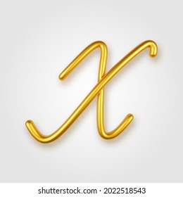 Gold 3d realistic capital letter X on a light background.