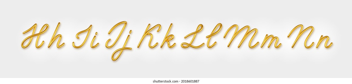 Gold 3d realistic capital and lowercase letters on a light background.