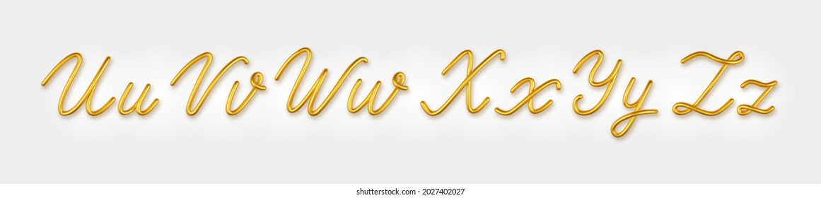 Gold 3d realistic capital and lowercase letters on a light background.