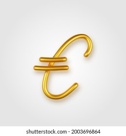 Gold 3d realistic euro sign on a light background.