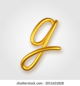 Gold 3d realistic lowercase letter G on a light background.