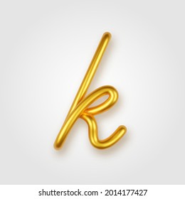 Gold 3d realistic lowercase letter K on a light background.