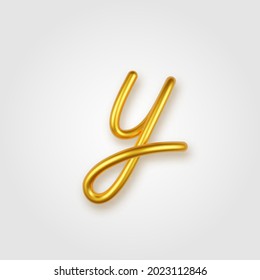 Gold 3d realistic lowercase letter Y on a light background.