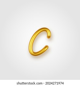 Gold 3d realistic lowercase letter C on a light background.