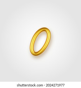 Gold 3d realistic lowercase letter O on a light background.