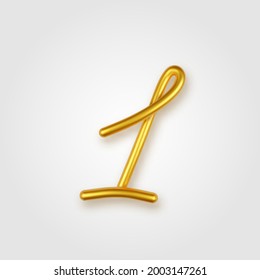 Gold 3d realistic number 1 sign on a light background.