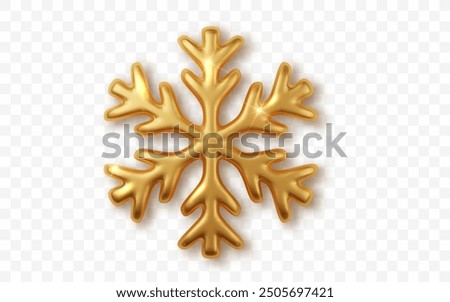 Gold 3d realistic snowflake isolated on white background. Christmas