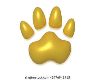 Gold 3d rendering of paw print of pet, dogs, cats and other animals. Concept of grooming, rescuing or caring for animals. Vector Illustration.