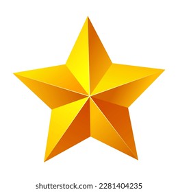 Estrella Gold 3D con colores gradientes. Ilustración vectorial aislada sobre fondo blanco.